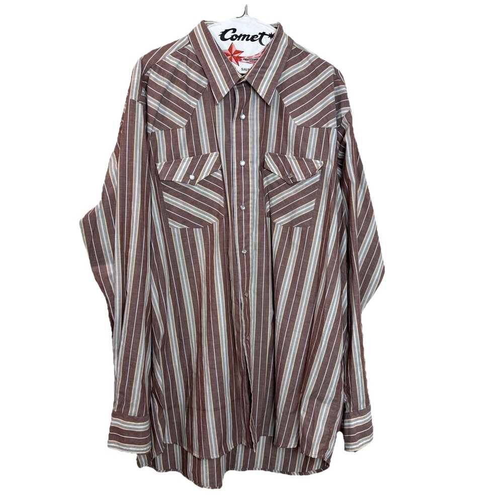 VTG Sheplers Shirt Men 2XLT Long Sleeve Button Up Western Striped Pearl Snap 90s